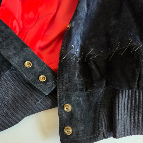Vintage Dino'z black, red and blue color block suede bomber style jacket . - Picture 5 of 9